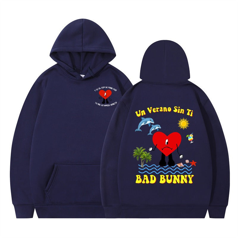 New Album Print Hoodie in Light Blue-Black — back view