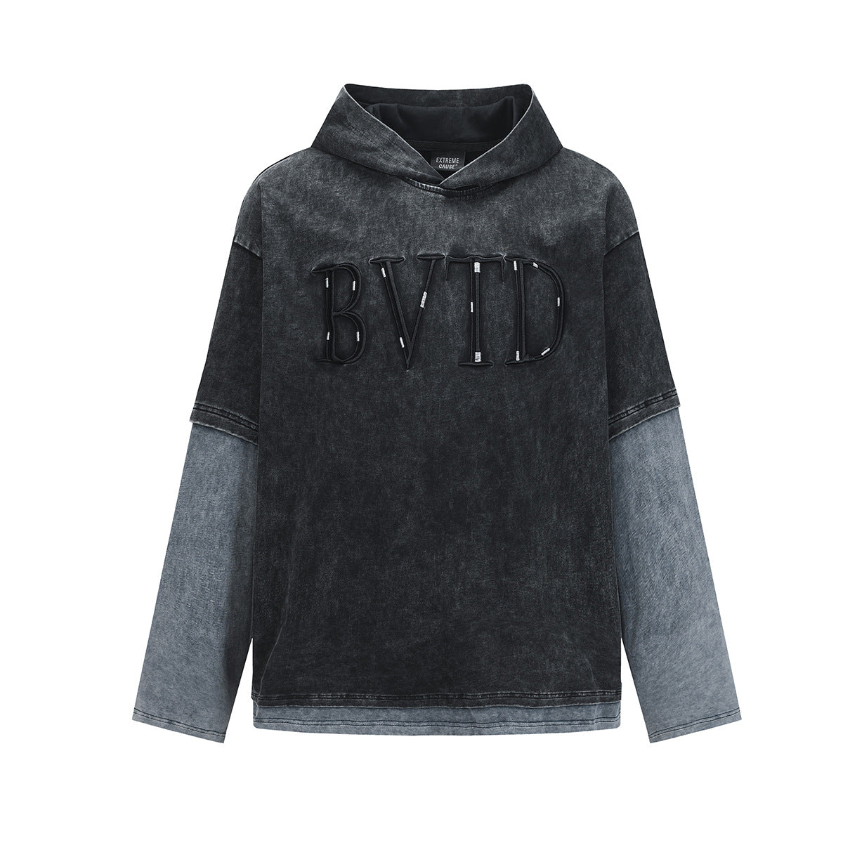 Letter-Print Layered-Look Hoodie — streetwear hoodie from SweaterWeather
