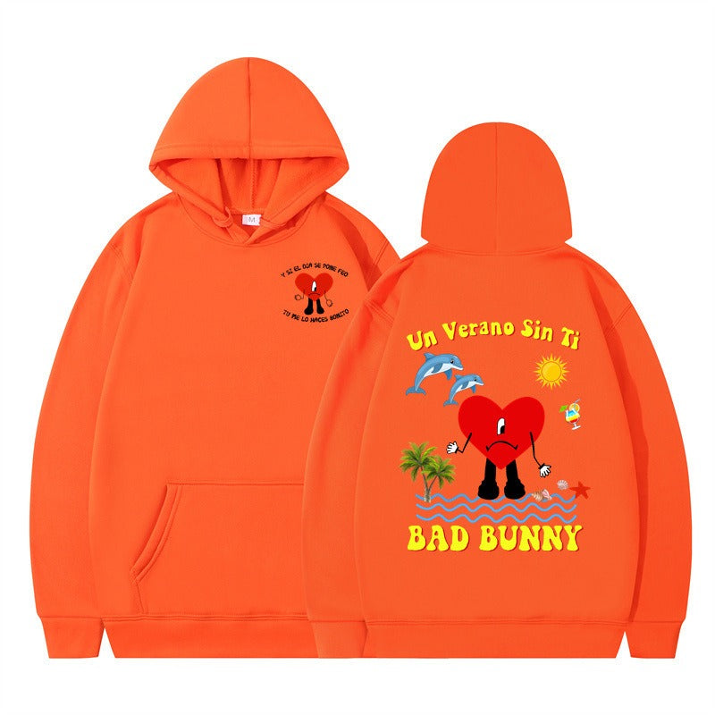 New Album Print Hoodie in Orange-Black — front view