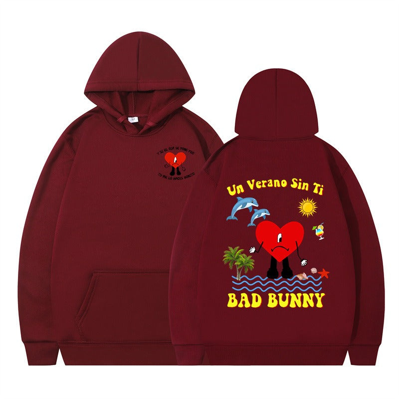 New Album Print Hoodie in Wine Red-Black — detail view
