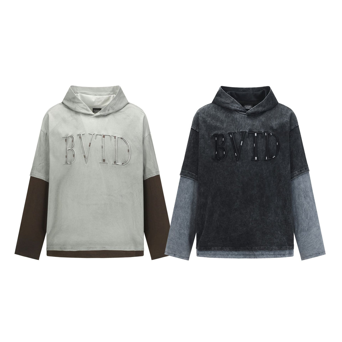 Letter-Print Layered-Look Hoodie — streetwear hoodie from SweaterWeather