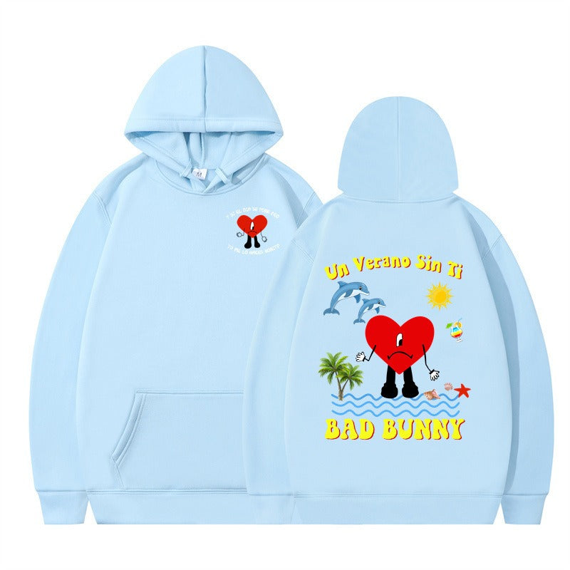 New Album Print Hoodie in Dark Green-Black — worn look