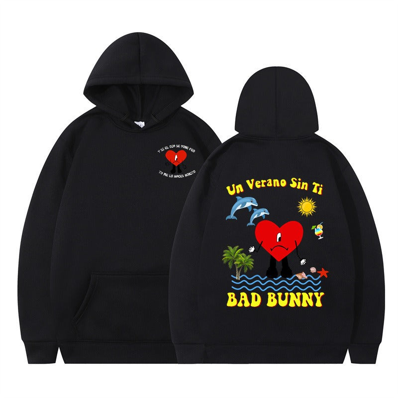 New Album Print Hoodie in Black-White — worn look