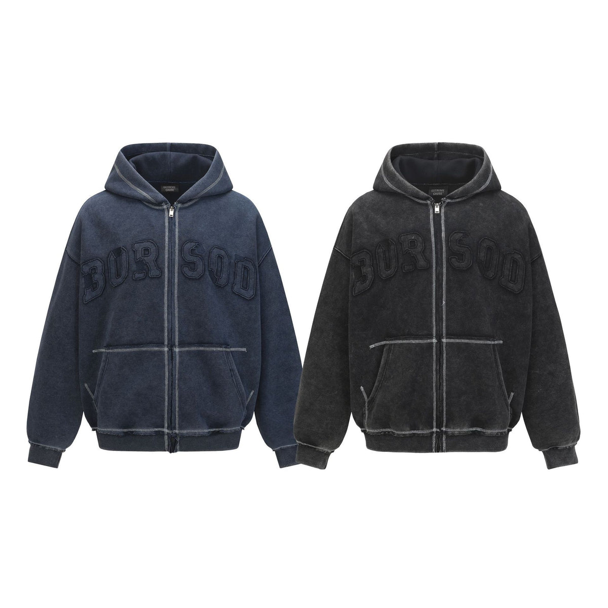 Washed Letter-Print Zip Hoodie — streetwear hoodie from SweaterWeather
