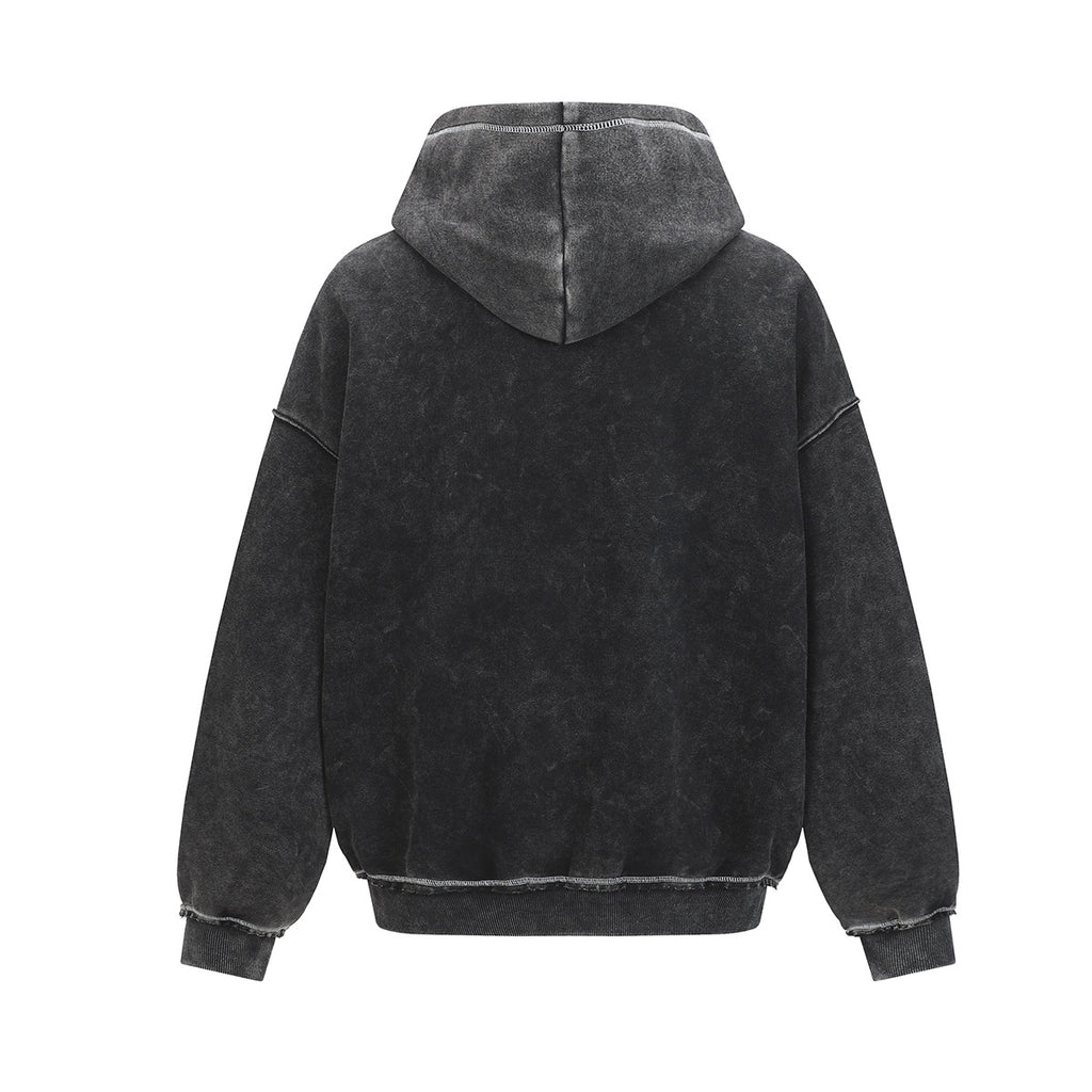 Washed Letter-Print Zip Hoodie — streetwear hoodie from SweaterWeather