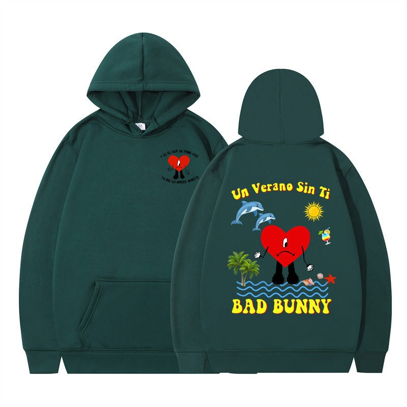 New Album Print Hoodie in Dark Green-Black — angle shot