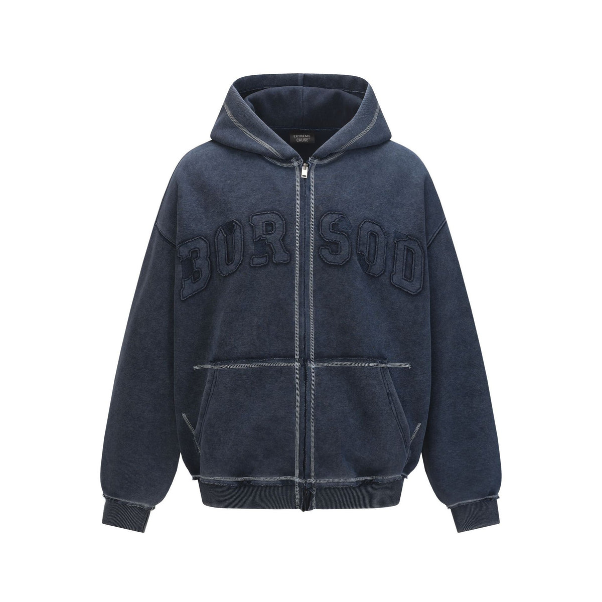 Washed Letter-Print Zip Hoodie — streetwear hoodie from SweaterWeather