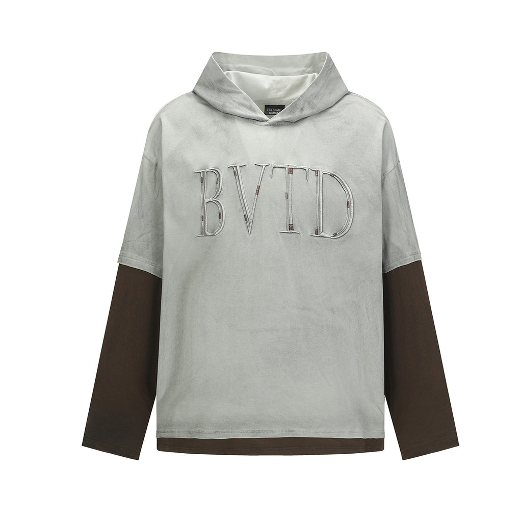 Letter-Print Layered-Look Hoodie — streetwear hoodie from SweaterWeather