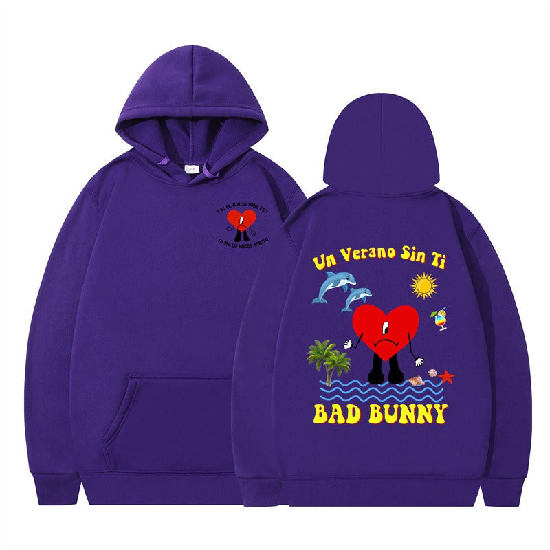 New Album Print Hoodie in Purple-Black — back view