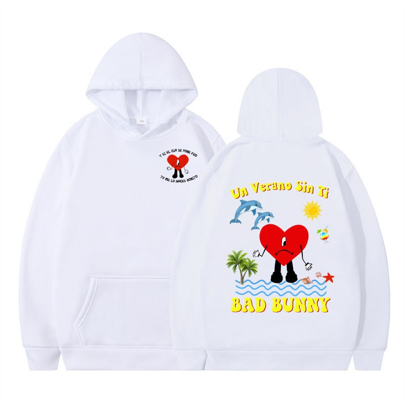New Album Print Hoodie in White-Black — front view