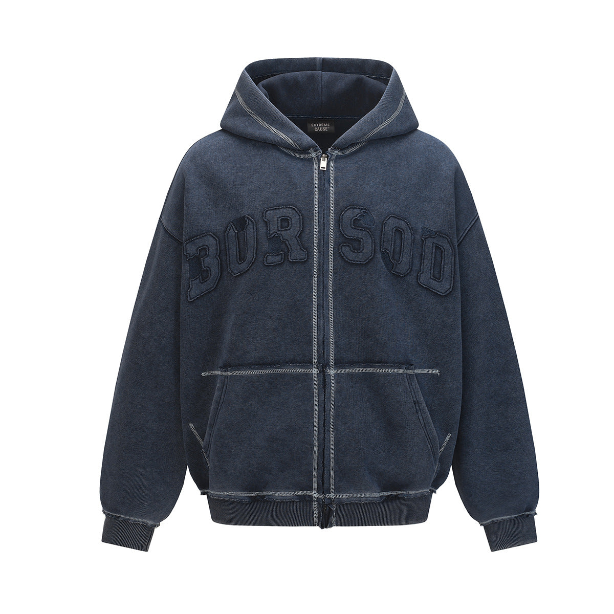 Washed Letter-Print Zip Hoodie — streetwear hoodie from SweaterWeather