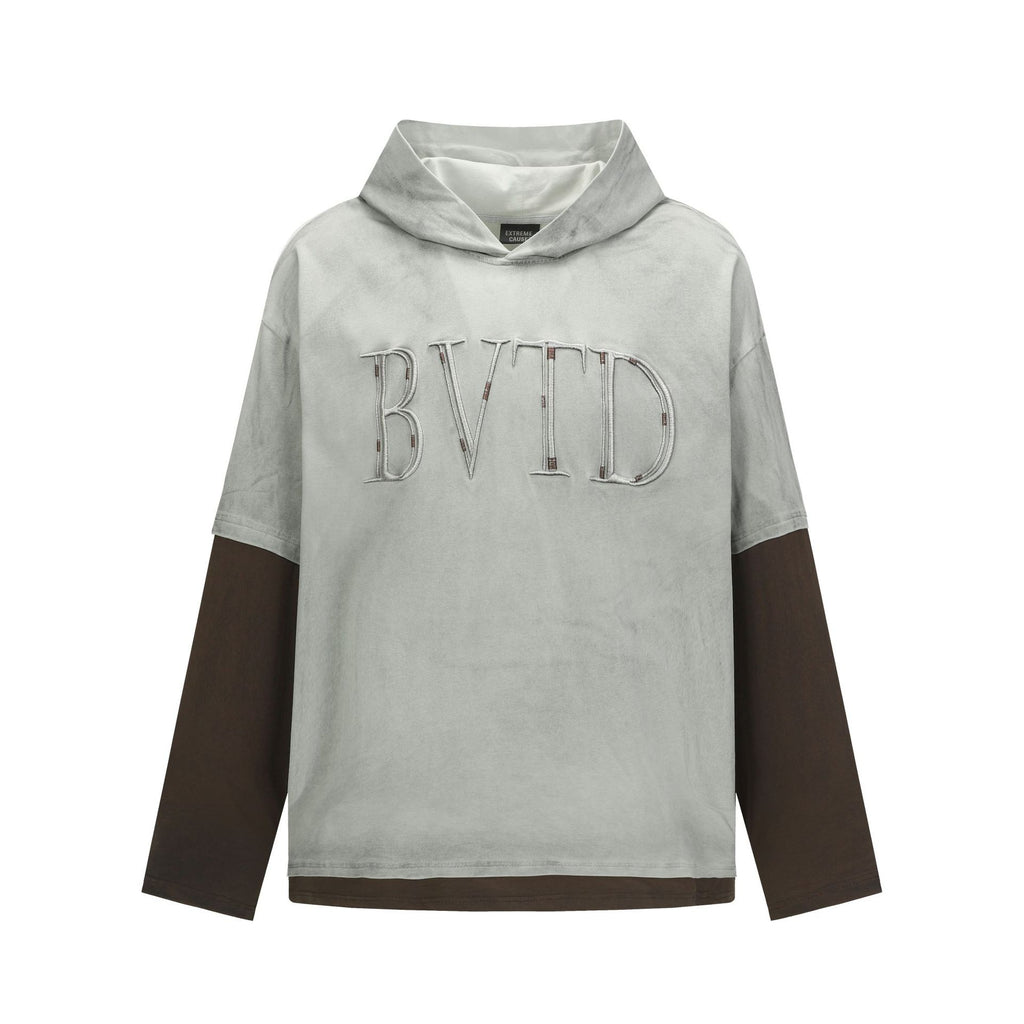 Letter-Print Layered-Look Hoodie — streetwear hoodie from SweaterWeather