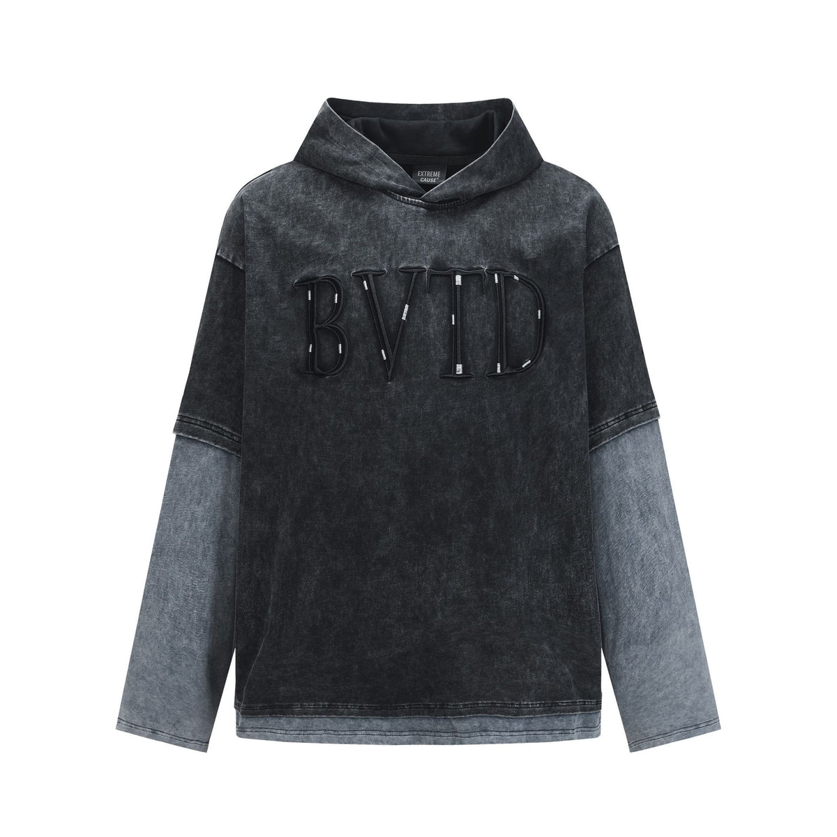 Letter-Print Layered-Look Hoodie — streetwear hoodie from SweaterWeather